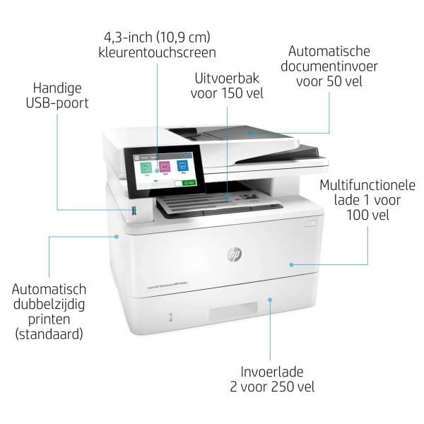 HP LaserJet Enterprise MFP M430f, Zwart-wit, Printer voor Bedrijf, Printen, kopiëren, scannen, faxen, Automatische documentinvoer voor 50 vellen; Dubbelzijdig printen; Dubbelzijdig scannen; Printen via USB-poort aan de voorzijde; Compact formaat; Energiez
