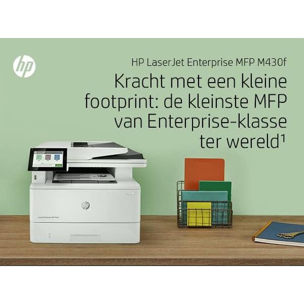 HP LaserJet Enterprise MFP M430f, Zwart-wit, Printer voor Bedrijf, Printen, kopiëren, scannen, faxen, Automatische documentinvoer voor 50 vellen; Dubbelzijdig printen; Dubbelzijdig scannen; Printen via USB-poort aan de voorzijde; Compact formaat; Energiez