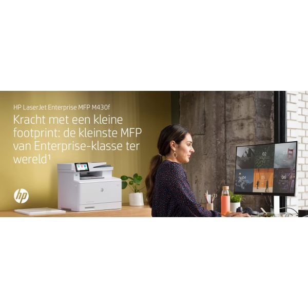 HP LaserJet Enterprise MFP M430f, Zwart-wit, Printer voor Bedrijf, Printen, kopiëren, scannen, faxen, Automatische documentinvoer voor 50 vellen; Dubbelzijdig printen; Dubbelzijdig scannen; Printen via USB-poort aan de voorzijde; Compact formaat; Energiez
