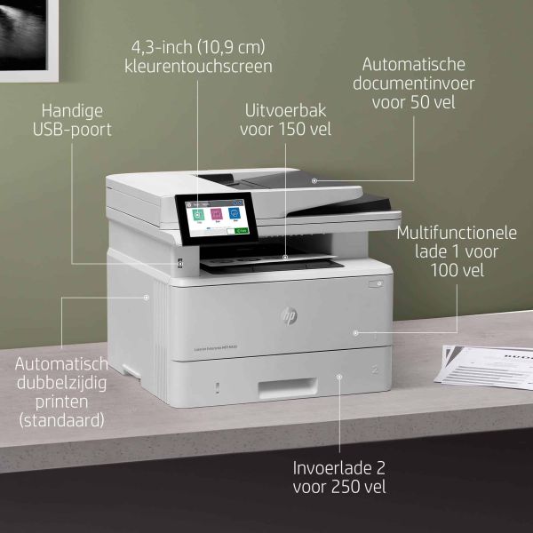 HP LaserJet Enterprise MFP M430f, Zwart-wit, Printer voor Bedrijf, Printen, kopiëren, scannen, faxen, Automatische documentinvoer voor 50 vellen; Dubbelzijdig printen; Dubbelzijdig scannen; Printen via USB-poort aan de voorzijde; Compact formaat; Energiez