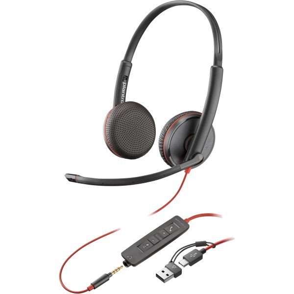 POLY Blackwire 3225 Stereo USB-C Headset + 3,5 mm plug + USB-C/A adapter (8X229AA)