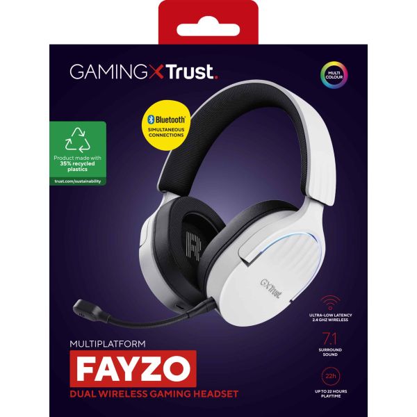 Trust GXT 491W Fayzo Gaming Headset - Draadloze gamingheadset – Bluetooth en 2.4 GHz verbinding – Afneembare microfoon – Wit (25304)