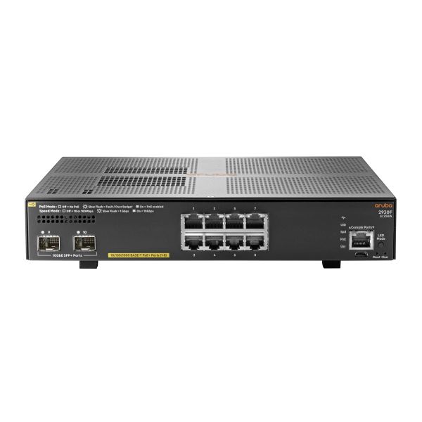 Hewlett Packard Enterprise Aruba 2930F 8G PoE+ 2SFP+ Managed L3 Gigabit Ethernet (10/100/1000) Power over Ethernet (PoE) 1U Grijs (JL258A#ABB) Hewlett Packard Enterprise Aruba 2930F 8G PoE+ 2SFP+ Managed L3 Gigabit Ethernet (10/100/1000) Power over Ethernet (PoE) 1U Grijs (JL258A#ABB)