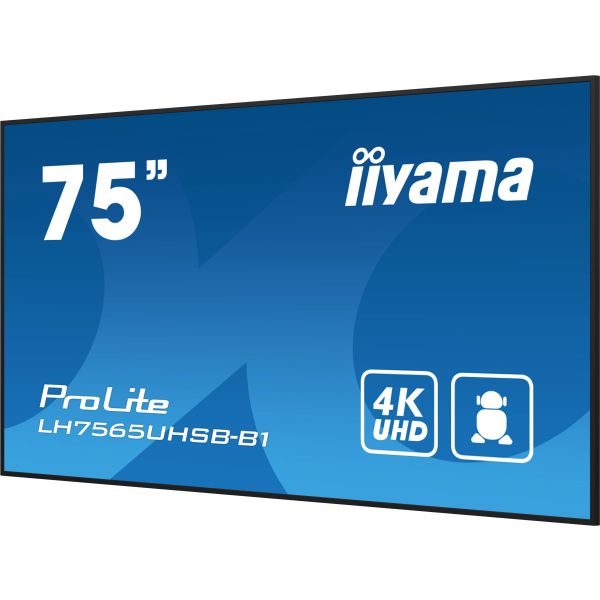 iiyama LH7565UHSB-B1 beeldkrant Kiosk-ontwerp 189,2 cm (74.5") LED Wifi 800 cd/m² 4K Ultra HD Zwart Type processor Android 11 24/7 (LH7565UHSB-B1)