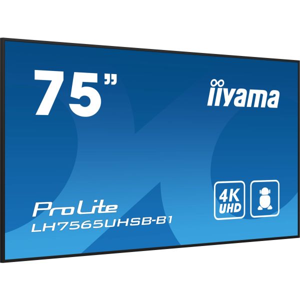 iiyama LH7565UHSB-B1 beeldkrant Kiosk-ontwerp 189,2 cm (74.5") LED Wifi 800 cd/m² 4K Ultra HD Zwart Type processor Android 11 24/7 (LH7565UHSB-B1)