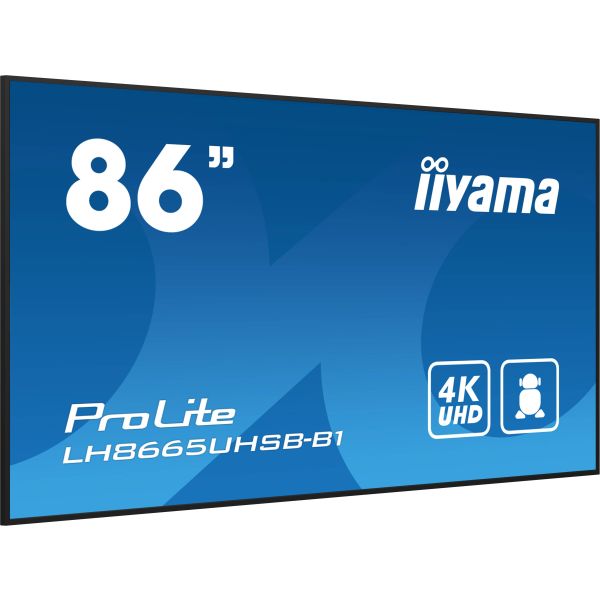 iiyama LH8665UHSB-B1 beeldkrant Kiosk-ontwerp 2,18 m (86") LED Wifi 800 cd/m² 4K Ultra HD Zwart Type processor Android 11 24/7 (LH8665UHSB-B1)