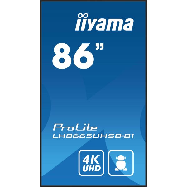 iiyama LH8665UHSB-B1 beeldkrant Kiosk-ontwerp 2,18 m (86") LED Wifi 800 cd/m² 4K Ultra HD Zwart Type processor Android 11 24/7 (LH8665UHSB-B1)