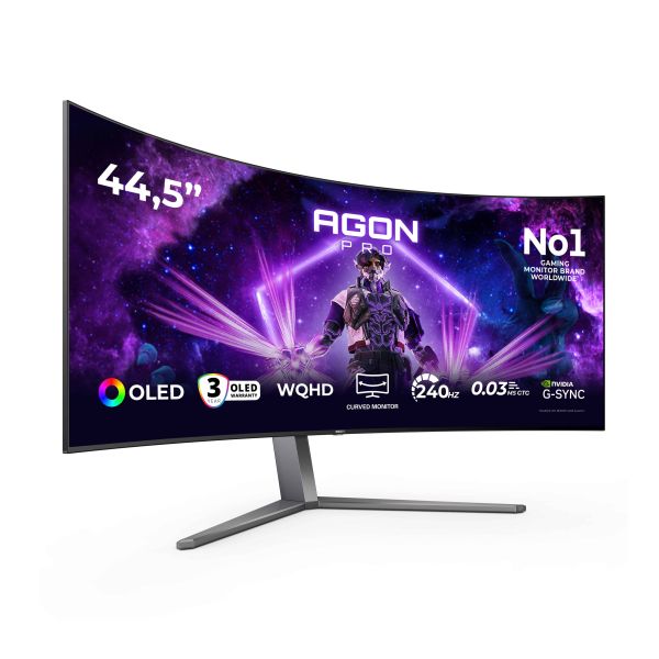 AOC AGON PRO AG456UCZD computer monitor 113 cm (44.5") 3440 x 1440 Pixels Wide Quad HD OLED Zwart, Grijs (AG456UCZD) AOC AGON PRO AG456UCZD computer monitor 113 cm (44.5") 3440 x 1440 Pixels Wide Quad HD OLED Zwart, Grijs (AG456UCZD)