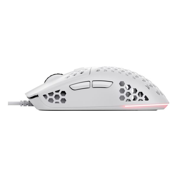 Trust GXT 928W Helox Gaming Muis - Ultralichte gamingmuis – 6 programmeerbare knoppen – 6400 DPI – Wit (25389)