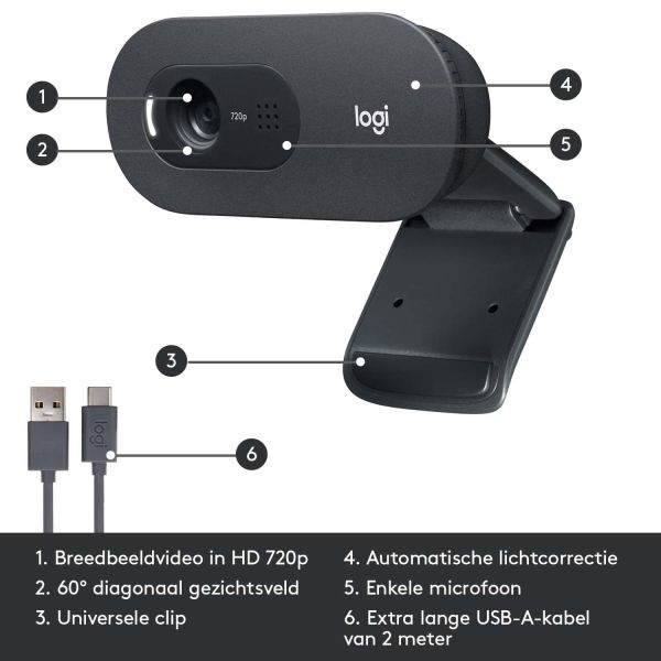 Logitech C505 HD webcam 1280 x 720 Pixels USB Zwart (960-001363)