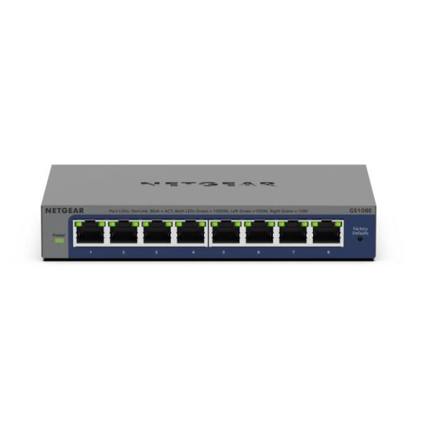 NETGEAR GS108Ev4 Unmanaged L2/L3 Gigabit Ethernet (10/100/1000) Grijs (GS108E-400EUS)