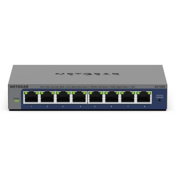 NETGEAR GS108Ev4 Unmanaged L2/L3 Gigabit Ethernet (10/100/1000) Grijs (GS108E-400EUS)