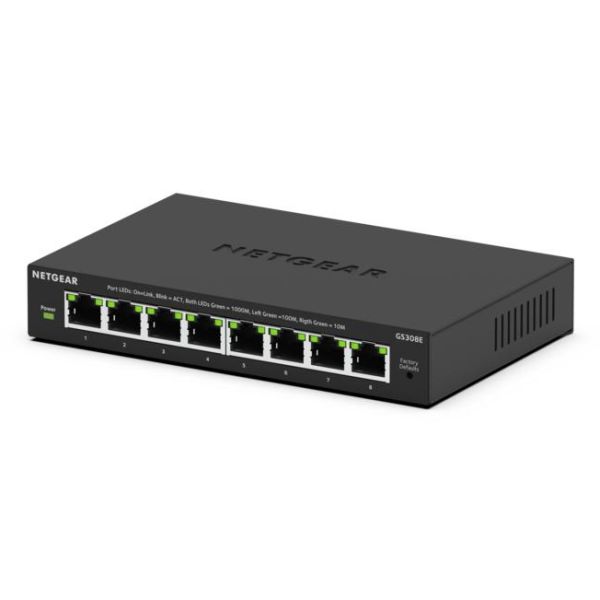 NETGEAR GS308E Managed L2/L3 Gigabit Ethernet (10/100/1000) Power over Ethernet (PoE) Zwart (GS308E-400EUS) NETGEAR GS308E Managed L2/L3 Gigabit Ethernet (10/100/1000) Power over Ethernet (PoE) Zwart (GS308E-400EUS)