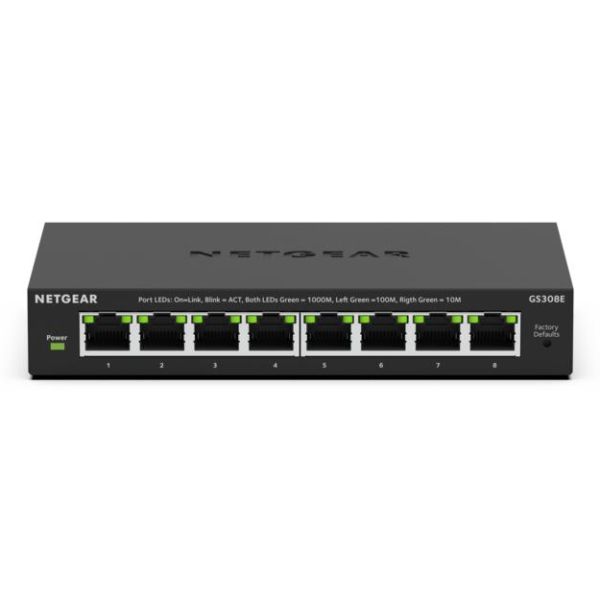 NETGEAR GS308E Managed L2/L3 Gigabit Ethernet (10/100/1000) Power over Ethernet (PoE) Zwart (GS308E-400EUS)