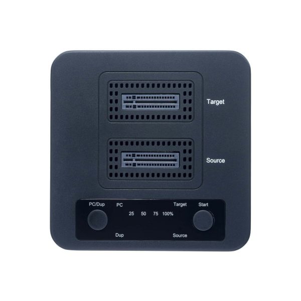 StarTech.com 1:1 M.2 NVMe Drive Duplicator, Standalone M.2 SSD Cloner/Copier tot 90GBpm, USB 3.2 20Gbps Dual-Bay M.2 Drive Dock, Inclusief USB-C/A Kabels (M2-HDD-DUPLICATOR-N1)