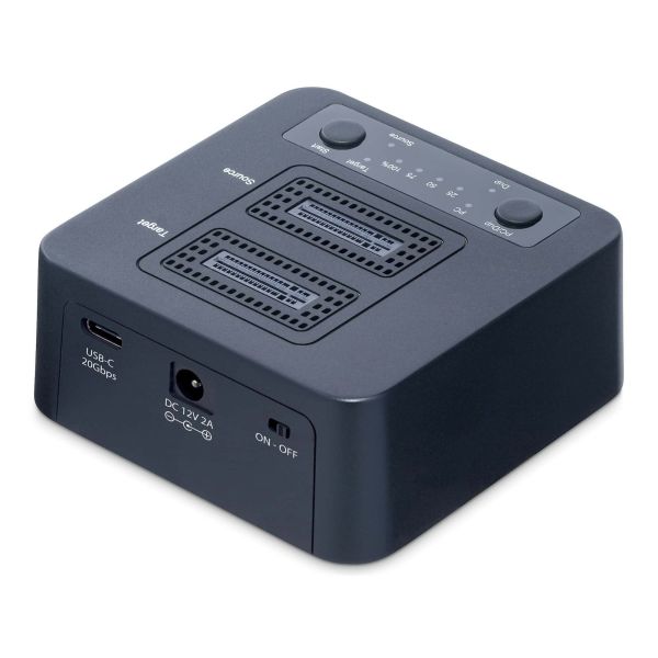 StarTech.com 1:1 M.2 NVMe Drive Duplicator, Standalone M.2 SSD Cloner/Copier tot 90GBpm, USB 3.2 20Gbps Dual-Bay M.2 Drive Dock, Inclusief USB-C/A Kabels (M2-HDD-DUPLICATOR-N1)