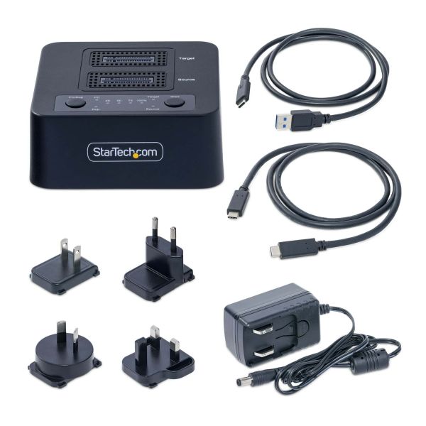 StarTech.com 1:1 M.2 NVMe Drive Duplicator, Standalone M.2 SSD Cloner/Copier tot 90GBpm, USB 3.2 20Gbps Dual-Bay M.2 Drive Dock, Inclusief USB-C/A Kabels (M2-HDD-DUPLICATOR-N1)
