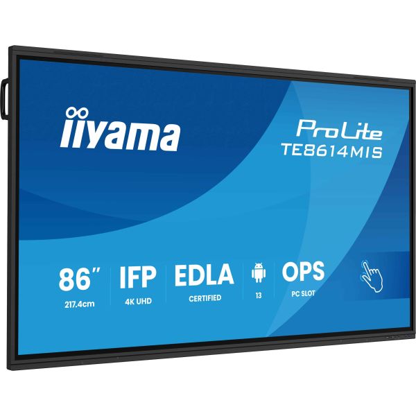 iiyama PROLITE TE8614MIS-B2AG Digitale signage flatscreen 2,17 m (85.6") LCD Wifi 435 cd/m² 4K Ultra HD Zwart Touchscreen Type processor Android 24/7 (TE8614MIS-B2AG) iiyama PROLITE TE8614MIS-B2AG Digitale signage flatscreen 2,18 m (86") LCD Wifi 435 cd/m² 4K Ultra HD Zwart Touchscreen Type processor Android 24/7 (TE8614MIS-B2AG)