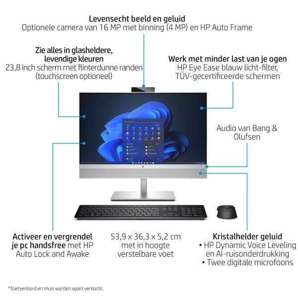 HP EliteOne 840 G9 Intel® Core™ i5 i5-14500 60,5 cm (23.8") 1920 x 1080 Pixels Alles-in-één-pc 16 GB DDR5-SDRAM 512 GB SSD Windows 11 Pro Wi-Fi 6E (802.11ax) Zwart, Zilver (99A86ET#ABH)