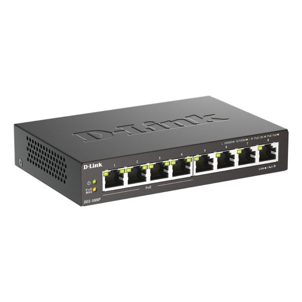 D-Link DGS-1008P/E netwerk-switch Unmanaged L2 Gigabit Ethernet (10/100/1000) Power over Ethernet (PoE) Desktop Zwart (DGS-1008P)