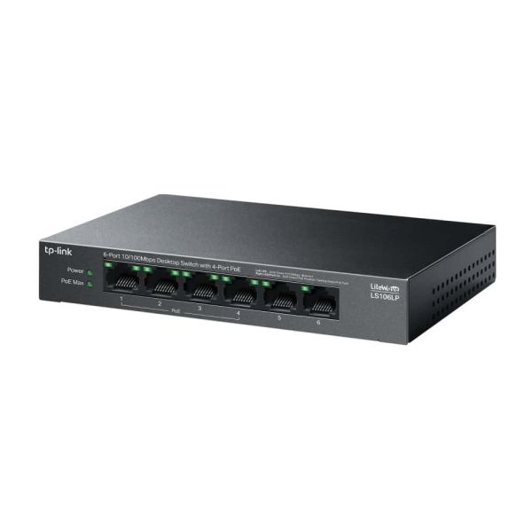 TP-Link LiteWave LS106LP netwerk-switch Unmanaged Fast Ethernet (10/100) Power over Ethernet (PoE) Zwart (LS106LP) TP-Link LiteWave LS106LP netwerk-switch Unmanaged Fast Ethernet (10/100) Power over Ethernet (PoE) Zwart (LS106LP)