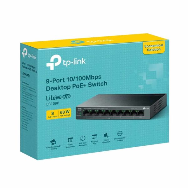 TP-Link LiteWave LS109P netwerk-switch Unmanaged Fast Ethernet (10/100) Power over Ethernet (PoE) Zwart (LS109P)