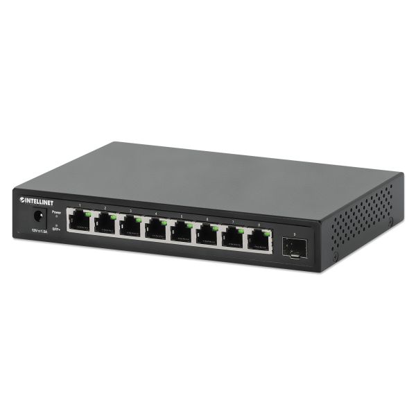 Intellinet 9-poorts 2.5G multi-gigabit netwerk switch, 8x 2.5G RJ45-poorten + 1x 10G SFP+ uplink, onbeheerde switch, desktopformaat, wandmontage mogelijk, 3 jaar garantie (562096)