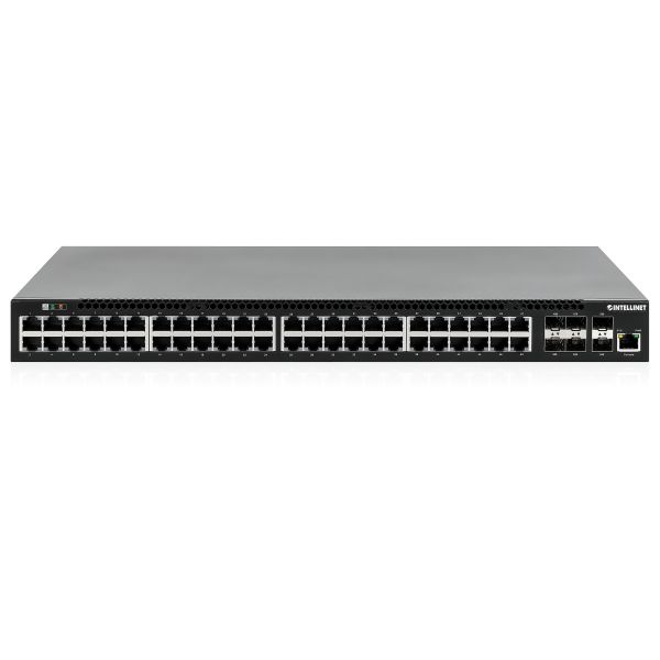 Intellinet 54-poorts L3 volledig beheerde Gigabit PoE+ netwerk switch, 48x RJ45 + 6x 10G SFP+ uplinks, PoE-budget 850 W, Layer 3 routing, VLAN/QoS, 19" rackmontage, professionele netwerkomgevingen, 3 jaar garantie (562041) Intellinet 54-poorts L3 volledig beheerde Gigabit PoE+ netwerk switch, 48x RJ45 + 6x 10G SFP+ uplinks, PoE-budget 850 W, Layer 3 routing, VLAN/QoS, 19" rackmontage, professionele netwerkomgevingen, 3 jaar garantie (562041)