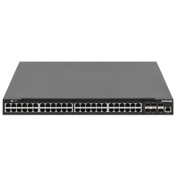 Intellinet 54-poorts L3 volledig beheerde Gigabit PoE+ netwerk switch, 48x RJ45 + 6x 10G SFP+ uplinks, PoE-budget 850 W, Layer 3 routing, VLAN/QoS, 19" rackmontage, professionele netwerkomgevingen, 3 jaar garantie (562041) Intellinet 54-poorts L3 volledig beheerde Gigabit PoE+ netwerk switch, 48x RJ45 + 6x 10G SFP+ uplinks, PoE-budget 850 W, Layer 3 routing, VLAN/QoS, 19" rackmontage, professionele netwerkomgevingen, 3 jaar garantie (562041)