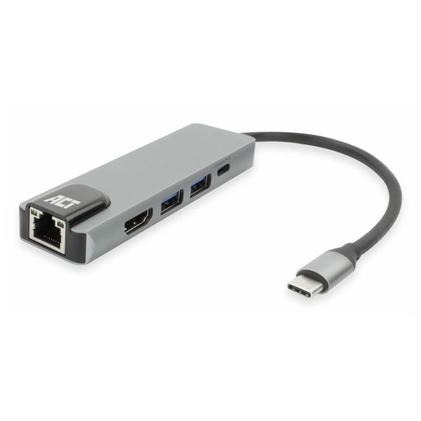 ACT USB-C 4K dockingstation voor 1 HDMI monitor, ethernet, USB-A, PD pass-through (AC7091)