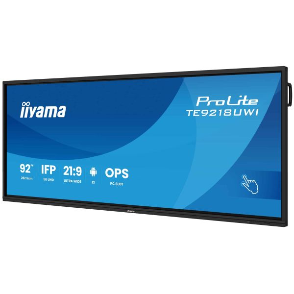 iiyama TE9218UWI-B1AG beeldkrant Interactief flatscreen 2,32 m (91.5") LED Wifi 500 cd/m² 5K Ultra HD Zwart Touchscreen Type processor Android 16/7 (TE9218UWI-B1AG)