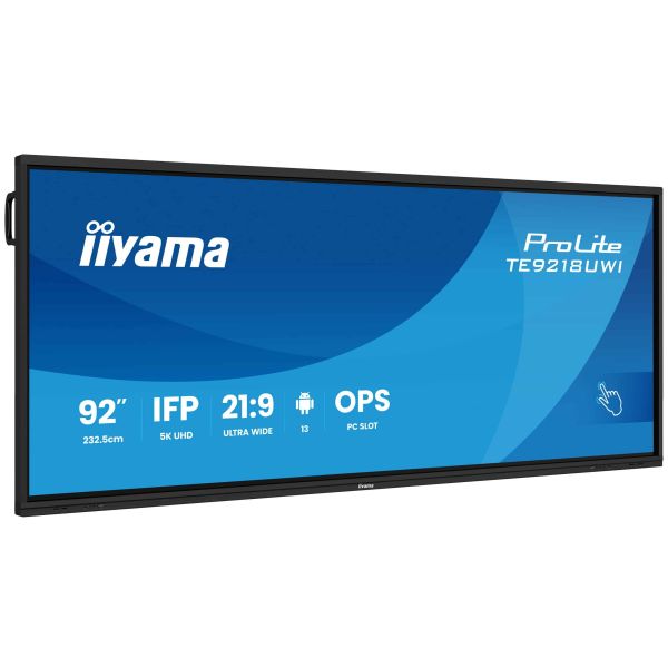 iiyama TE9218UWI-B1AG beeldkrant Interactief flatscreen 2,32 m (91.5") LED Wifi 500 cd/m² 5K Ultra HD Zwart Touchscreen Type processor Android 16/7 (TE9218UWI-B1AG)