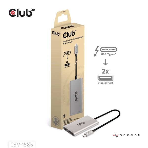 CLUB3D Thunderbolt™ 3 to DisplayPort™ Dual Monitor 4K60Hz M/F (CSV-1586)