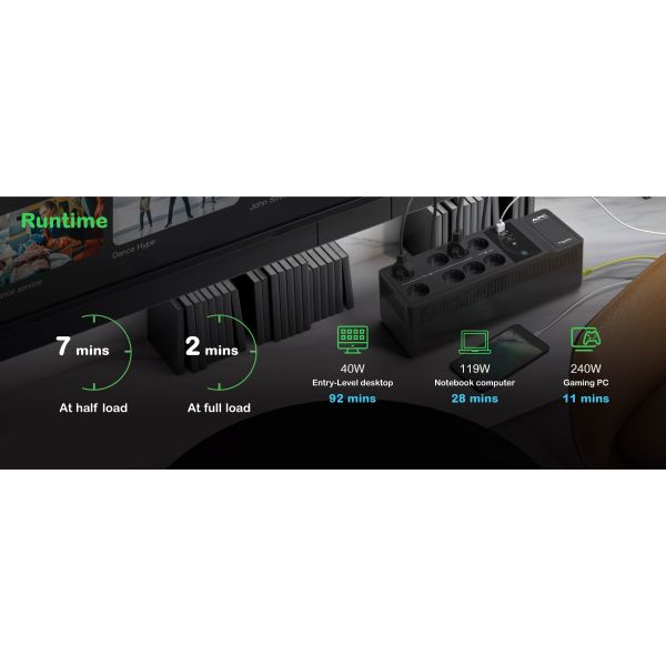 APC Back-UPS BE1050G2-GR - Noodstroomvoeding 8x stopcontact, 1050VA, 2 USB opladers, 1 USB datapoort (BE1050G2-GR)