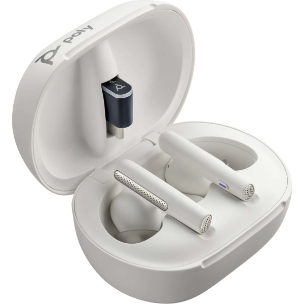 POLY Voyager Free 60+ UC White Sand Earbuds + BT700 USB-A-adapter + oplaadcase met touchscreen (7Y8G5AA)