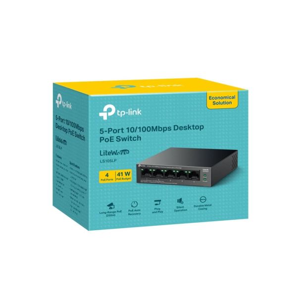 TP-Link LiteWave LS105P Unmanaged Fast Ethernet (10/100) Power over Ethernet (PoE) Zwart (LS105LP)