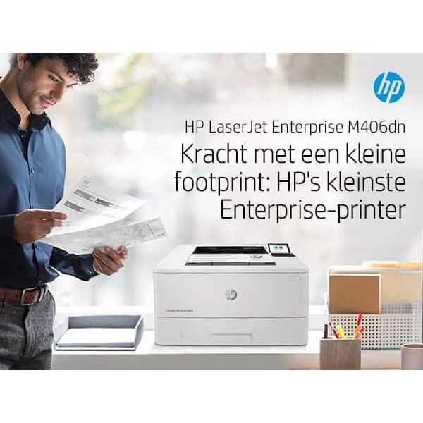 HP LaserJet Enterprise M406dn, Zwart-wit, Printer voor Bedrijf, Print, Compact formaat; Optimale beveiliging; Dubbelzijdig printen; Energiezuinig; Printen via USB-poort aan voorzijde (3PZ15A)