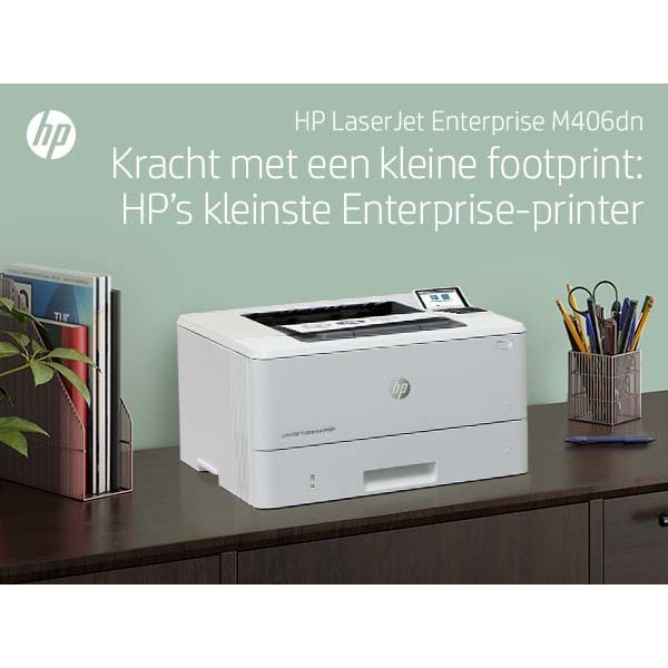 HP LaserJet Enterprise M406dn, Zwart-wit, Printer voor Bedrijf, Print, Compact formaat; Optimale beveiliging; Dubbelzijdig printen; Energiezuinig; Printen via USB-poort aan voorzijde (3PZ15A)