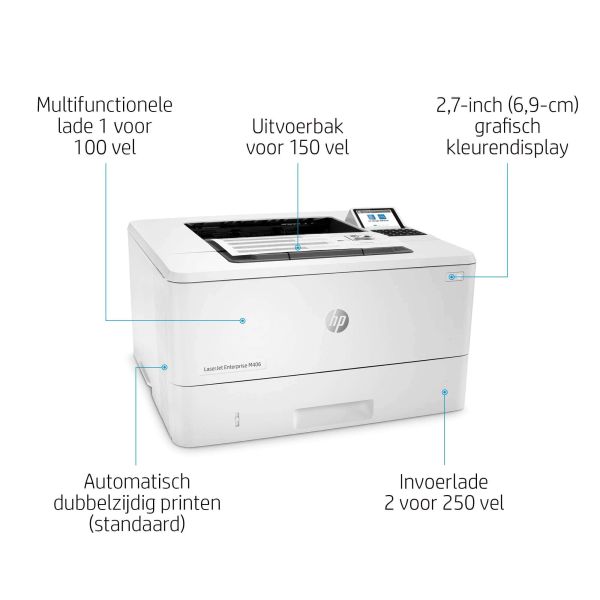 HP LaserJet Enterprise M406dn, Zwart-wit, Printer voor Bedrijf, Print, Compact formaat; Optimale beveiliging; Dubbelzijdig printen; Energiezuinig; Printen via USB-poort aan voorzijde (3PZ15A)