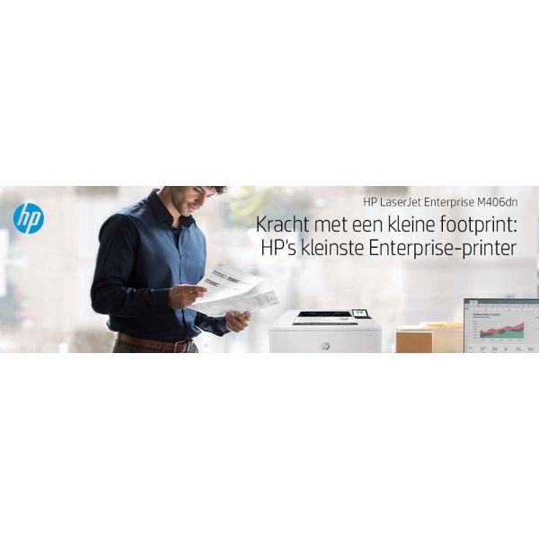 HP LaserJet Enterprise M406dn, Zwart-wit, Printer voor Bedrijf, Print, Compact formaat; Optimale beveiliging; Dubbelzijdig printen; Energiezuinig; Printen via USB-poort aan voorzijde (3PZ15A)