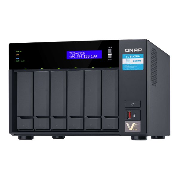 QNAP TVS-672N NAS Tower Intel® Core™ i3 i3-8100T 4 GB DDR4 QNAP Turbo System Zwart (TVS-672N-I3-4G)