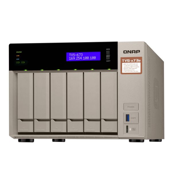 QNAP TVS-673E NAS Tower AMD Embedded R-Series SoC RX-421BD 8 GB DDR4 QNAP Turbo System Grijs (TVS-673E-8G)