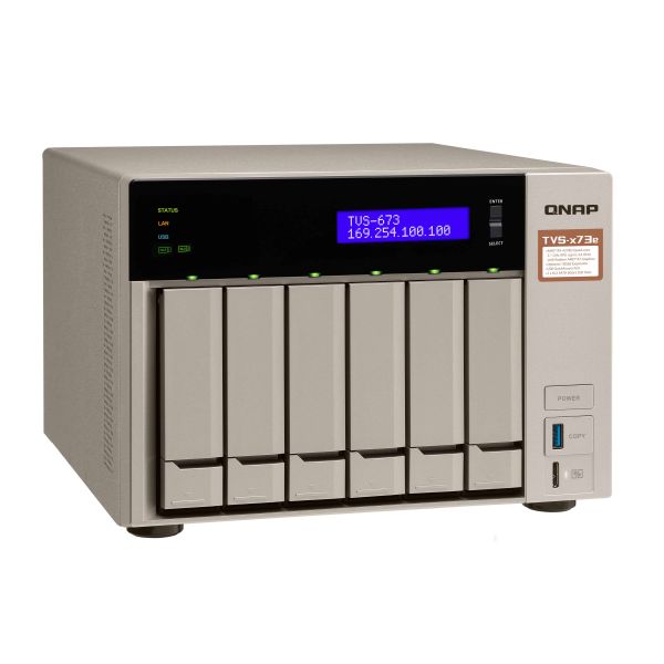 QNAP TVS-673E NAS Tower AMD Embedded R-Series SoC RX-421BD 8 GB DDR4 QNAP Turbo System Grijs (TVS-673E-8G)