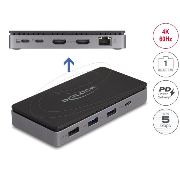 Delock USB Type-C Dockingstation met Dual HDMI 4K en Gigabit (88271)