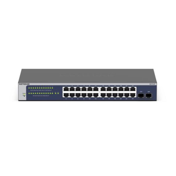 NETGEAR GS724Tv6 Managed L2+/L3 Gigabit Ethernet (10/100/1000) 1U Blauw, Grijs (GS724T-600EUS)
