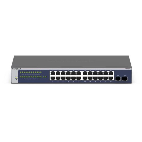 NETGEAR GS724Tv6 Managed L2+/L3 Gigabit Ethernet (10/100/1000) 1U Blauw, Grijs (GS724T-600EUS)