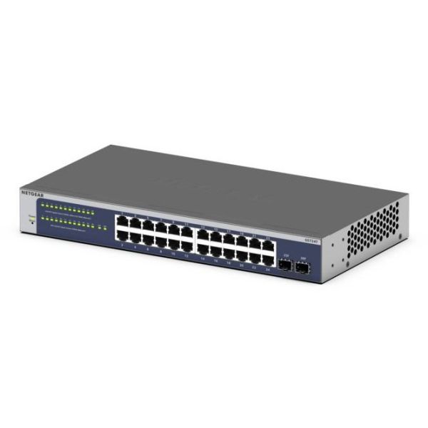 NETGEAR GS724Tv6 Managed L2+/L3 Gigabit Ethernet (10/100/1000) 1U Blauw, Grijs (GS724T-600EUS)