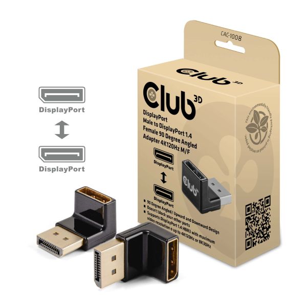 CLUB3D DisplayPort Male to DisplayPort 1.4 Female 90 Degree Angled Adapter 4K120Hz M/F (CAC-1008)