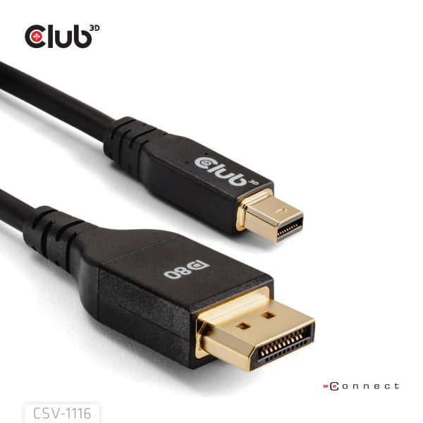 CLUB3D Mini DisplayPort™ to DisplayPort™ Bi-Directional VESA DP80 Certified Cable M/M 1m/3.28ft (CAC-1116)