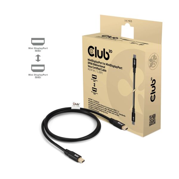 CLUB3D MiniDisplayPort™ to MiniDisplayPort Bi-Directional VESA DP80 Certified Cable M/M 1m/3.28ft (CAC-1165)